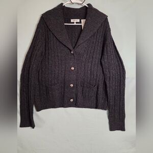 WEATHERPROOF Women's Dark Gray Sz XL Wool Blend Cardigan Sweater Front Pockets